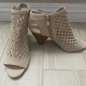 Women's Beige Peep-Toe Ankle Boots